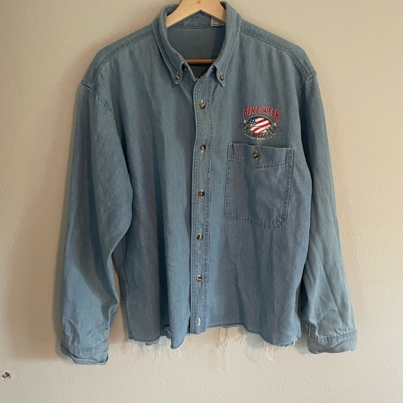 Vintage 2002 Daytona Beach Bike Week Denim button down shirt men’s medium - Picture 2 of 8
